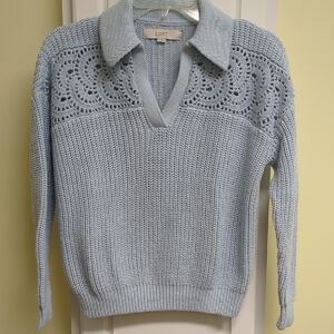 LOFT Women's Crochet Yoke Split neck Sweater